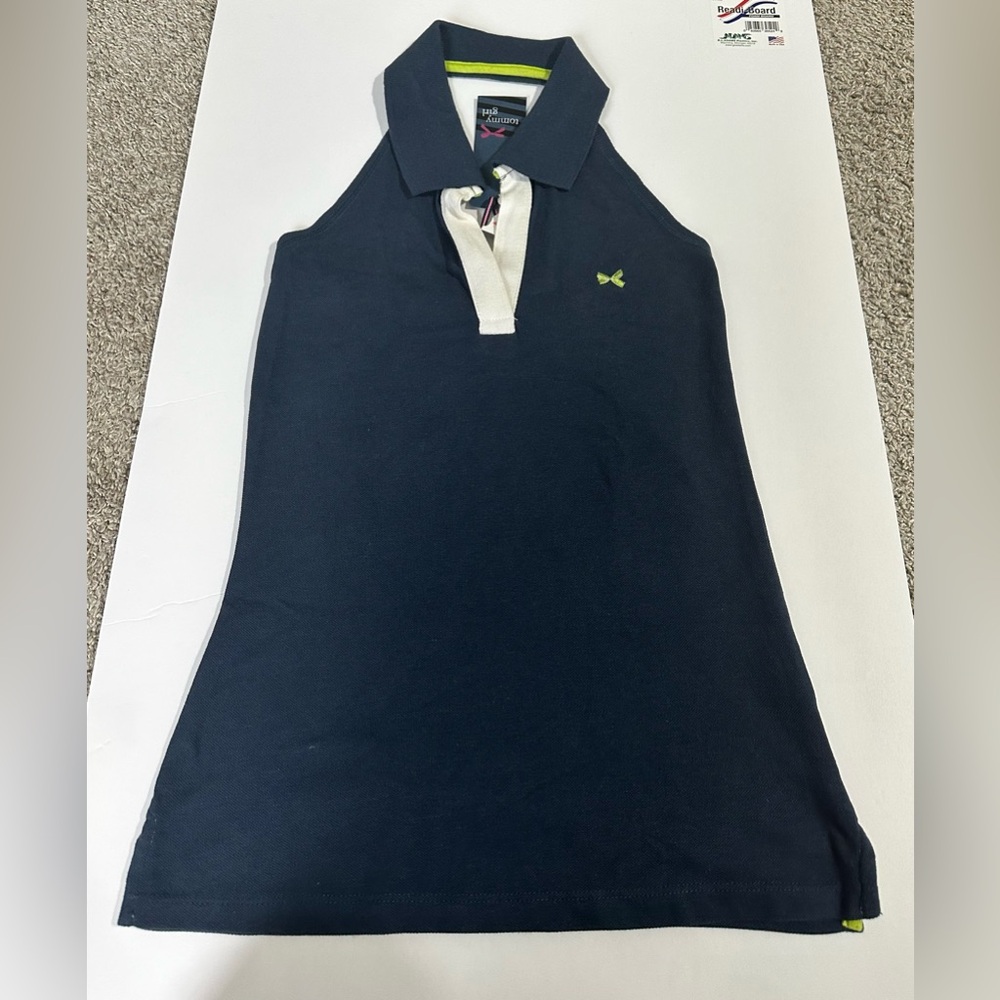 Tommy Hilfiger Navy Polo Tank with Cream Placket and Lime Accent